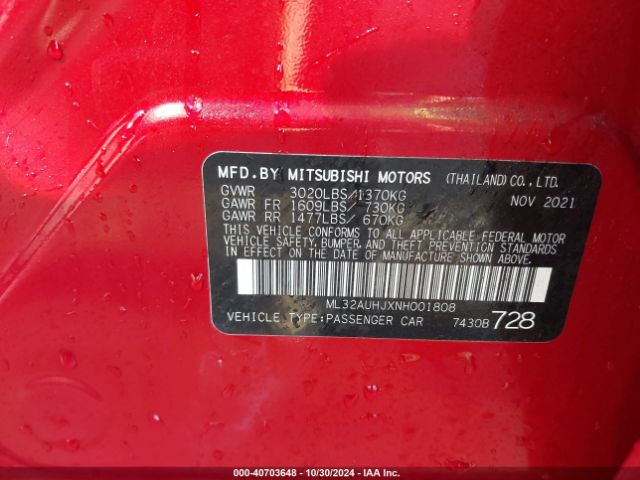 Photo 8 VIN: ML32AUHJXNH001808 - MITSUBISHI MIRAGE 