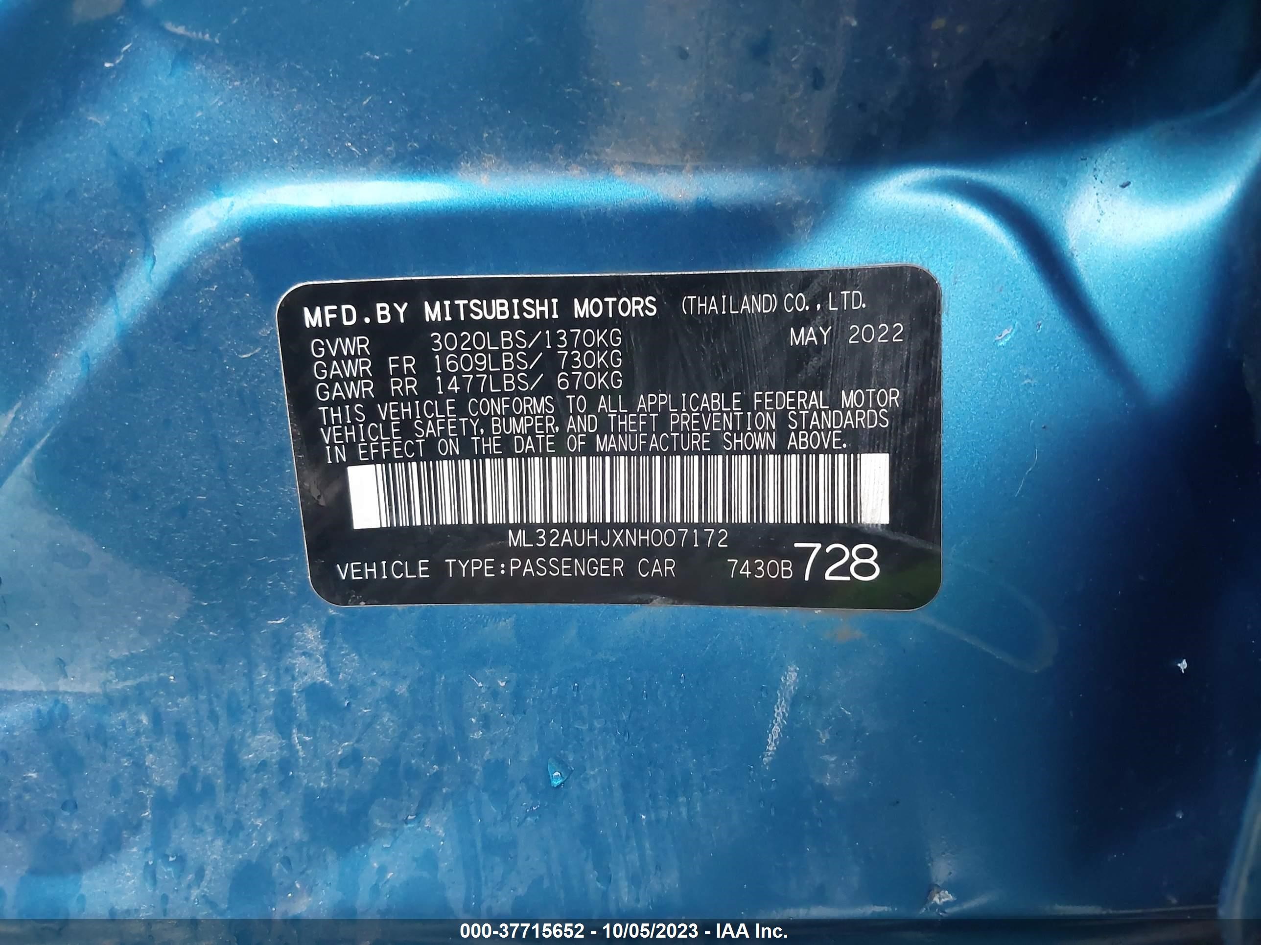 Photo 8 VIN: ML32AUHJXNH007172 - MITSUBISHI MIRAGE 