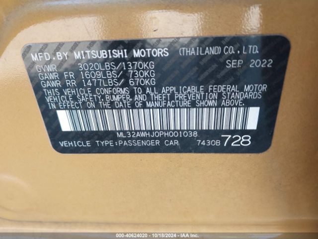 Photo 8 VIN: ML32AWHJ0PH001038 - MITSUBISHI MIRAGE 