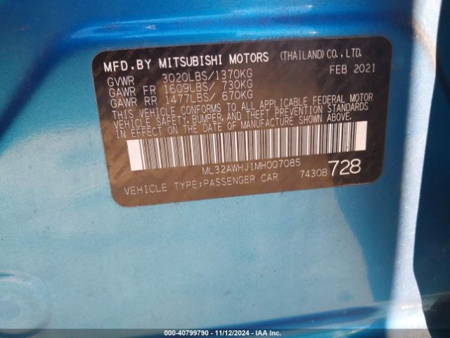 Photo 8 VIN: ML32AWHJ1MH007085 - MITSUBISHI MIRAGE 