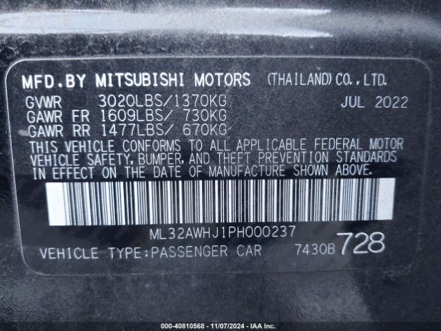 Photo 8 VIN: ML32AWHJ1PH000237 - MITSUBISHI MIRAGE 