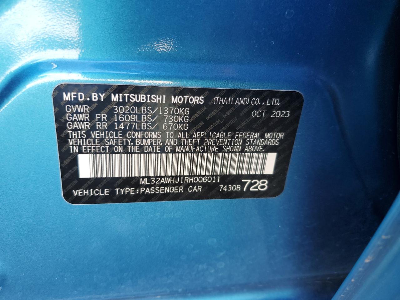 Photo 11 VIN: ML32AWHJ1RH006011 - MITSUBISHI MIRAGE 