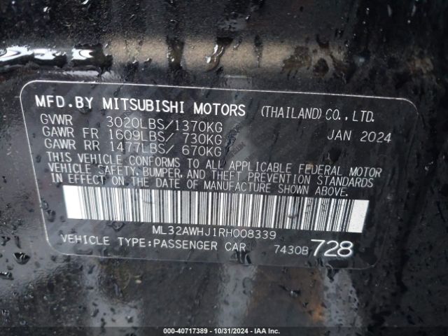 Photo 8 VIN: ML32AWHJ1RH008339 - MITSUBISHI MIRAGE 