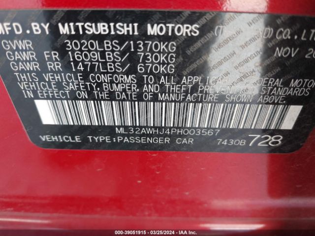 Photo 8 VIN: ML32AWHJ4PH003567 - MITSUBISHI MIRAGE 