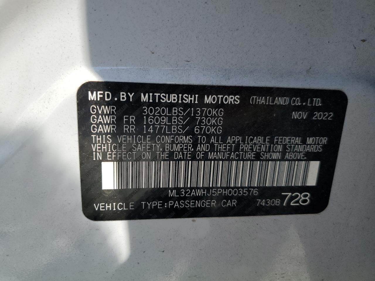 Photo 11 VIN: ML32AWHJ5PH003576 - MITSUBISHI MIRAGE 