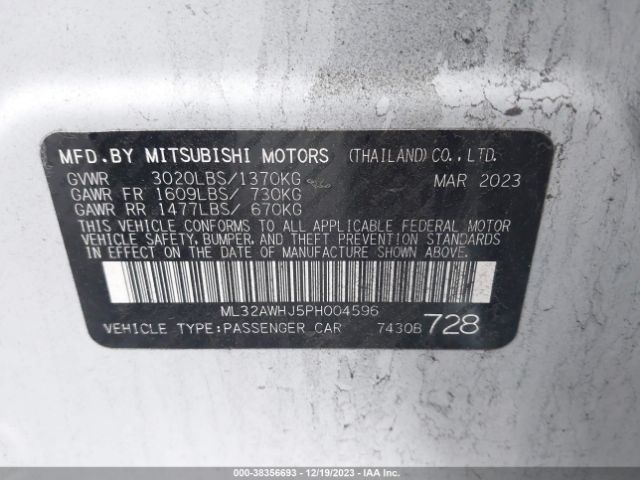 Photo 8 VIN: ML32AWHJ5PH004596 - MITSUBISHI MIRAGE 