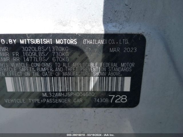 Photo 8 VIN: ML32AWHJ5PH004680 - MITSUBISHI MIRAGE 