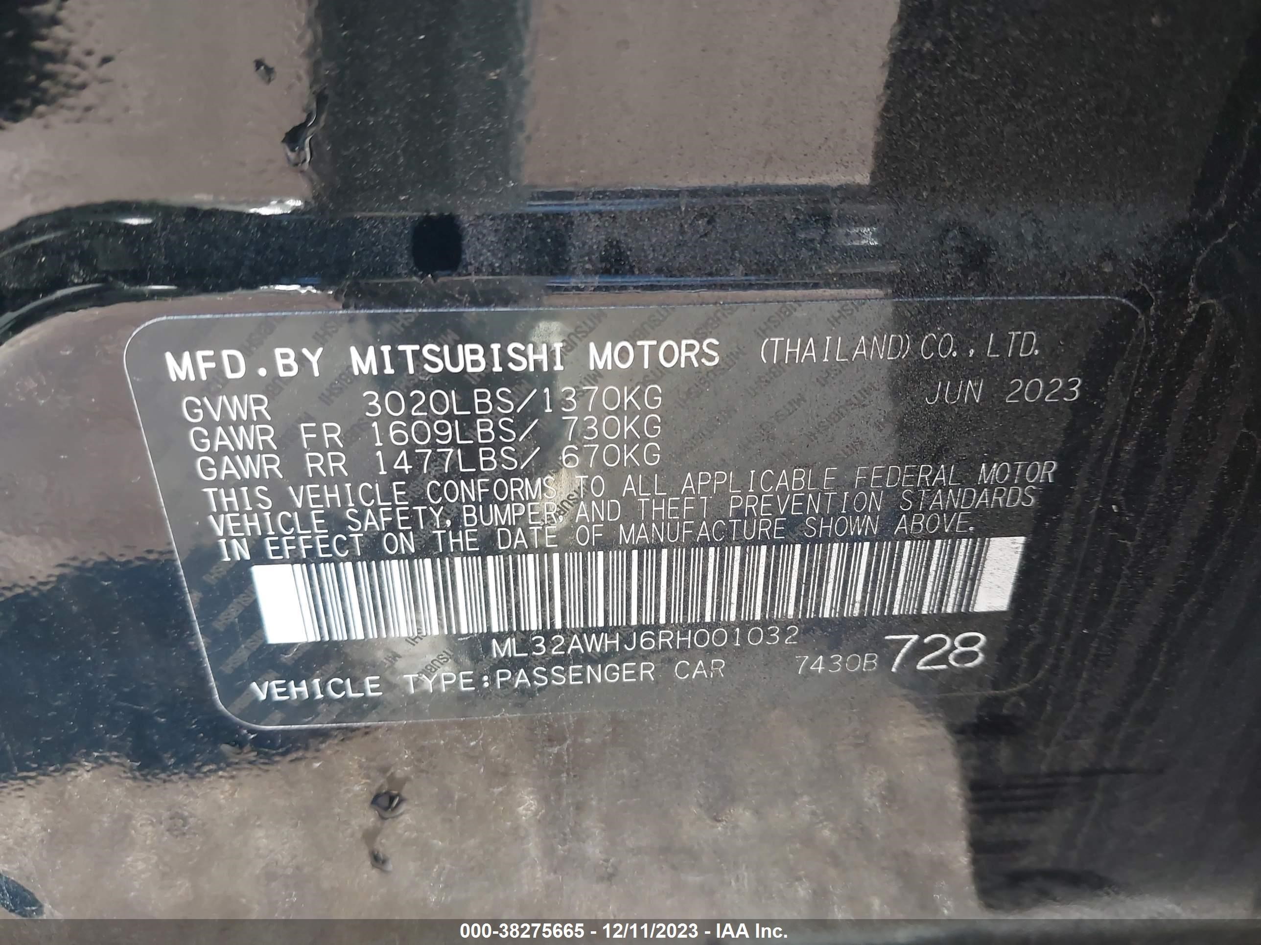 Photo 8 VIN: ML32AWHJ6RH001032 - MITSUBISHI MIRAGE 