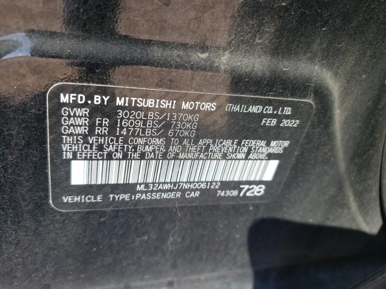 Photo 11 VIN: ML32AWHJ7NH006122 - MITSUBISHI MIRAGE 