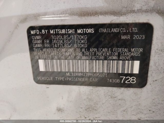 Photo 8 VIN: ML32AWHJ7PH005071 - MITSUBISHI MIRAGE 