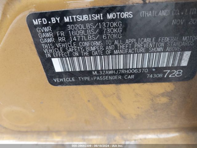 Photo 8 VIN: ML32AWHJ7RH006370 - MITSUBISHI MIRAGE 