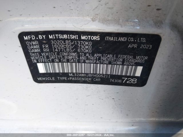 Photo 8 VIN: ML32AWHJ8PH005211 - MITSUBISHI MIRAGE 