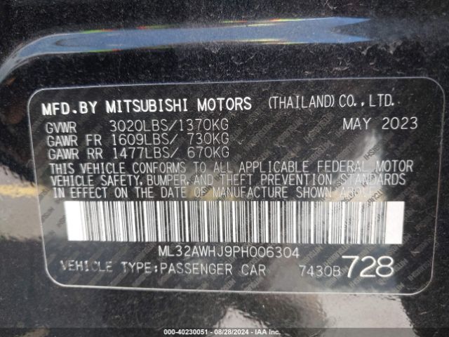 Photo 8 VIN: ML32AWHJ9PH006304 - MITSUBISHI MIRAGE 