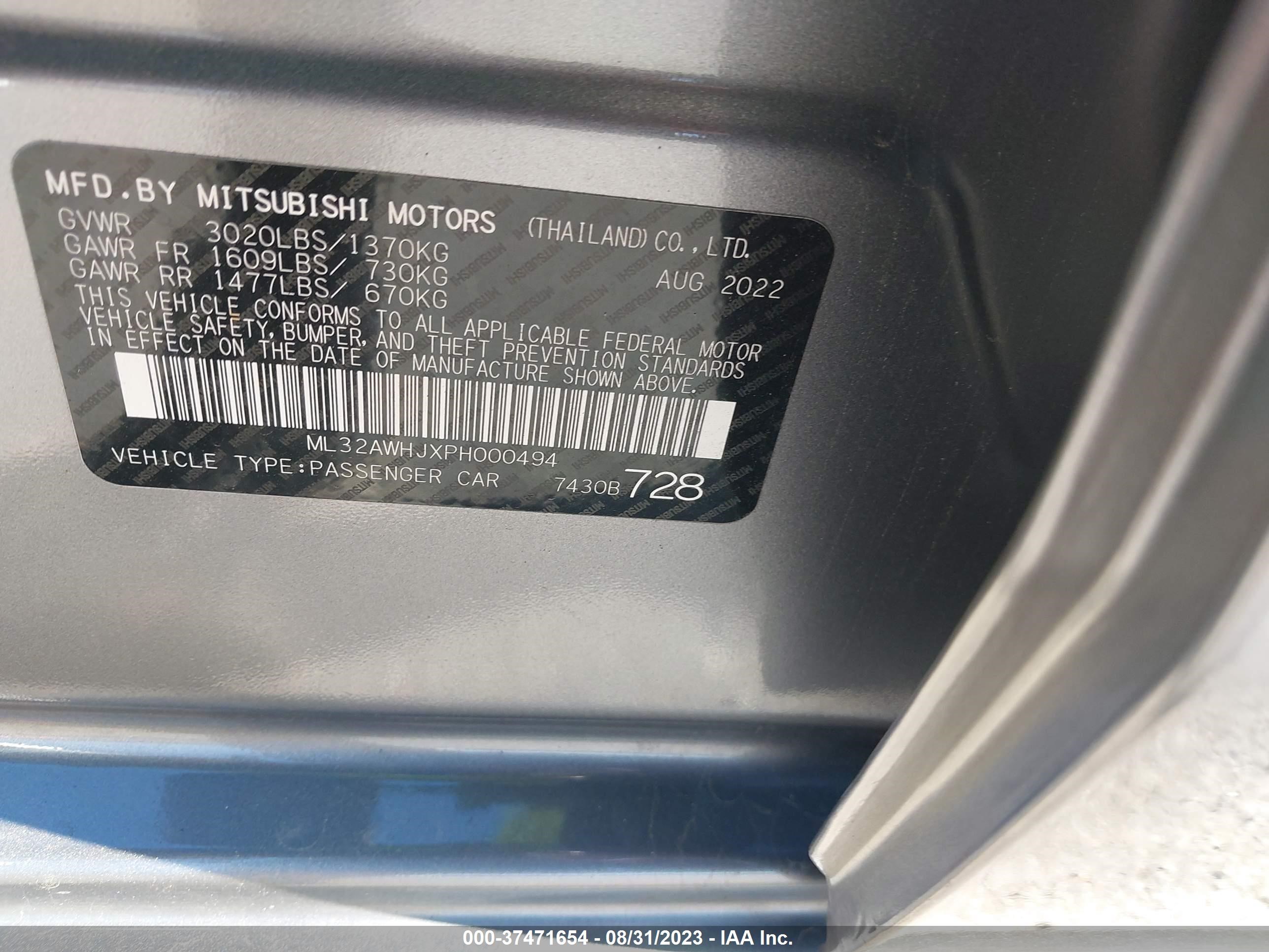 Photo 8 VIN: ML32AWHJXPH000494 - MITSUBISHI MIRAGE 