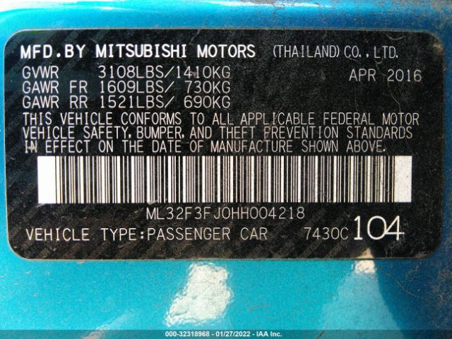 Photo 8 VIN: ML32F3FJ0HH004218 - MITSUBISHI MIRAGE G4 