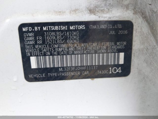 Photo 8 VIN: ML32F3FJ0HHF11137 - MITSUBISHI MIRAGE G4 