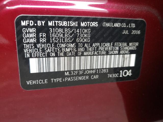 Photo 9 VIN: ML32F3FJ0HHF11283 - MITSUBISHI MIRAGE G4 