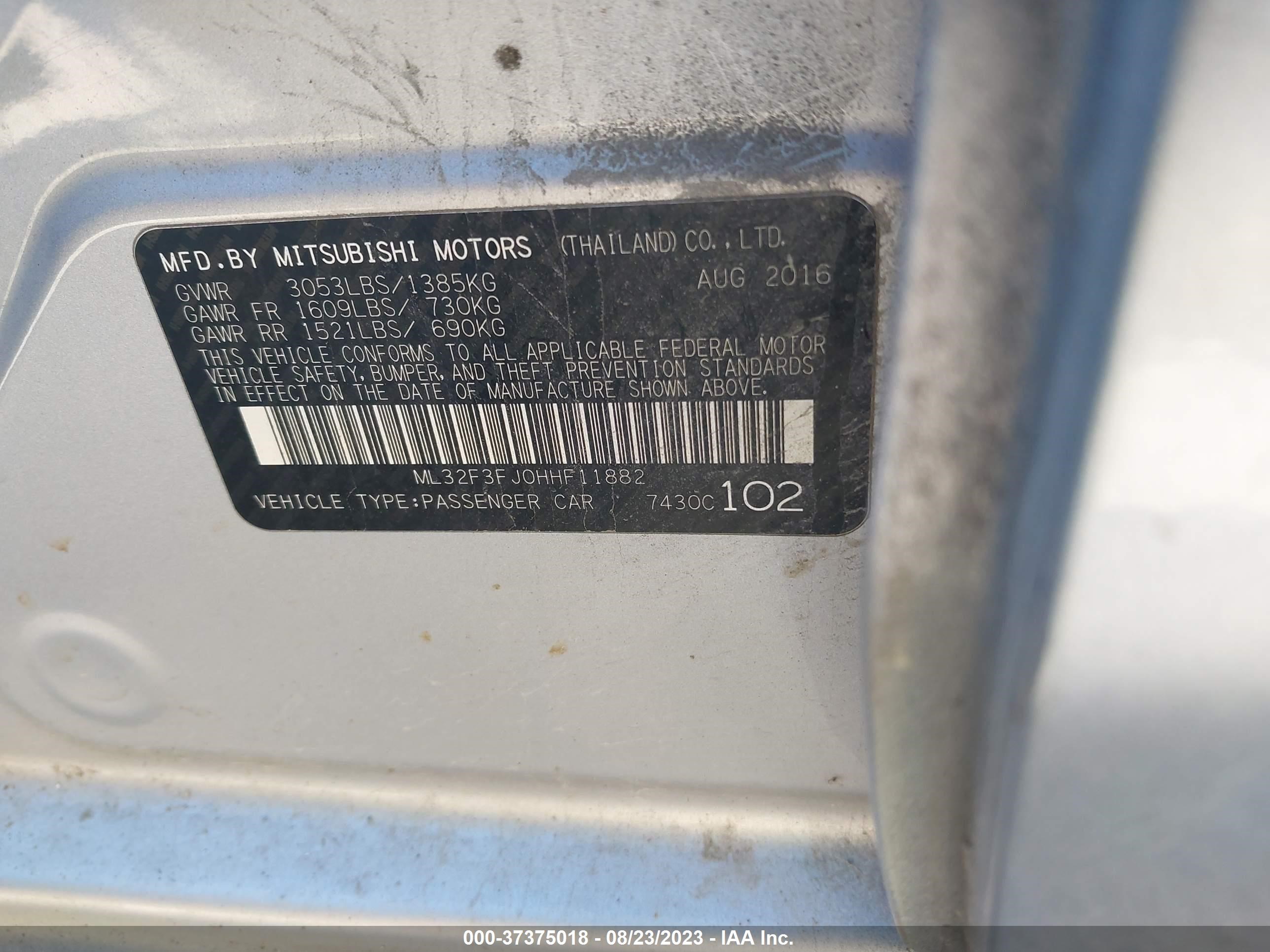 Photo 8 VIN: ML32F3FJ0HHF11882 - MITSUBISHI MIRAGE 