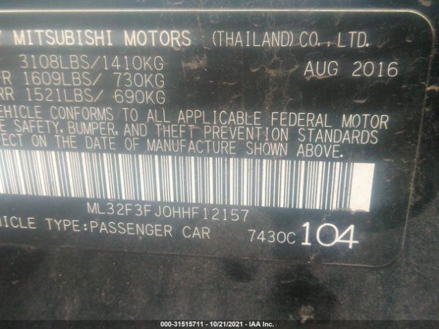 Photo 8 VIN: ML32F3FJ0HHF12157 - MITSUBISHI MIRAGE G4 