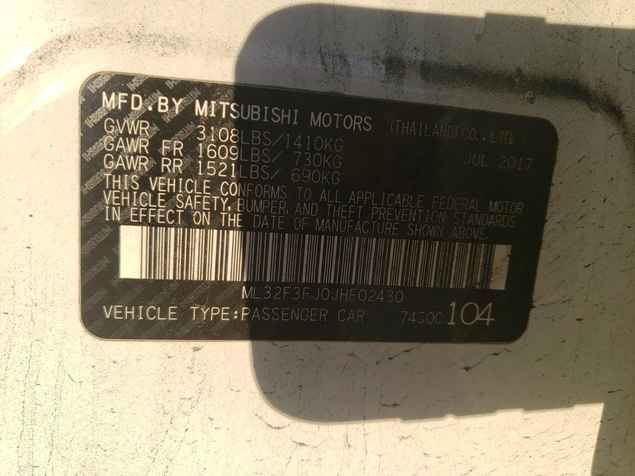 Photo 11 VIN: ML32F3FJ0JHF02430 - MITSUBISHI MIRAGE 