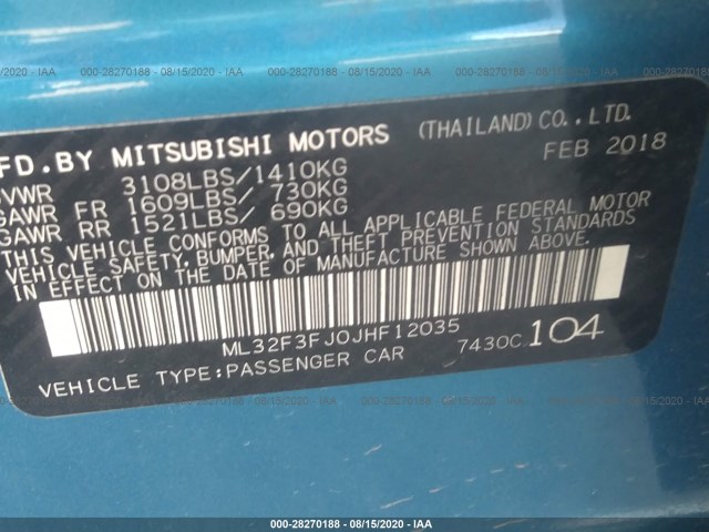 Photo 8 VIN: ML32F3FJ0JHF12035 - MITSUBISHI MIRAGE G4 