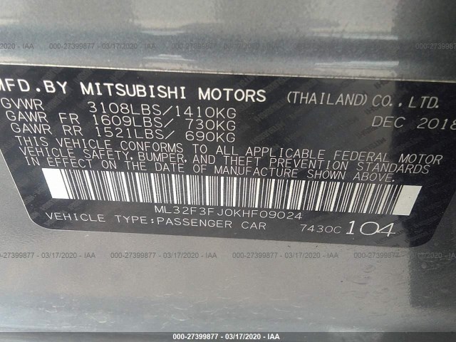 Photo 8 VIN: ML32F3FJ0KHF09024 - MITSUBISHI MIRAGE G4 