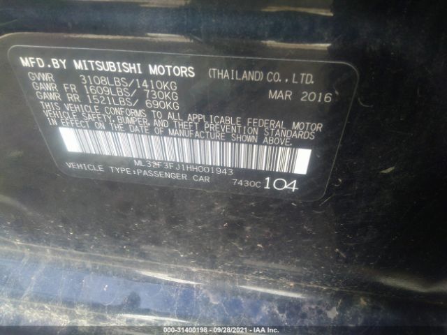 Photo 8 VIN: ML32F3FJ1HH001943 - MITSUBISHI MIRAGE G4 