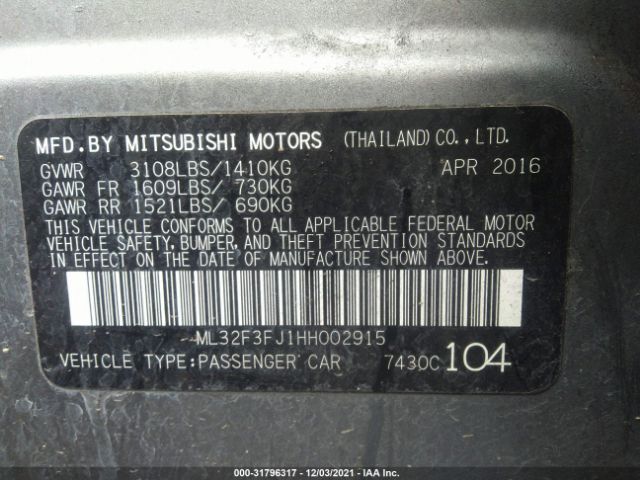 Photo 8 VIN: ML32F3FJ1HH002915 - MITSUBISHI MIRAGE G4 