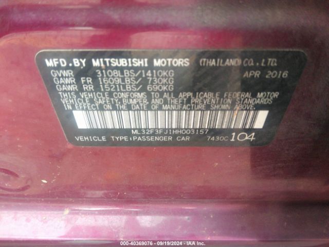 Photo 8 VIN: ML32F3FJ1HH003157 - MITSUBISHI MIRAGE G4 