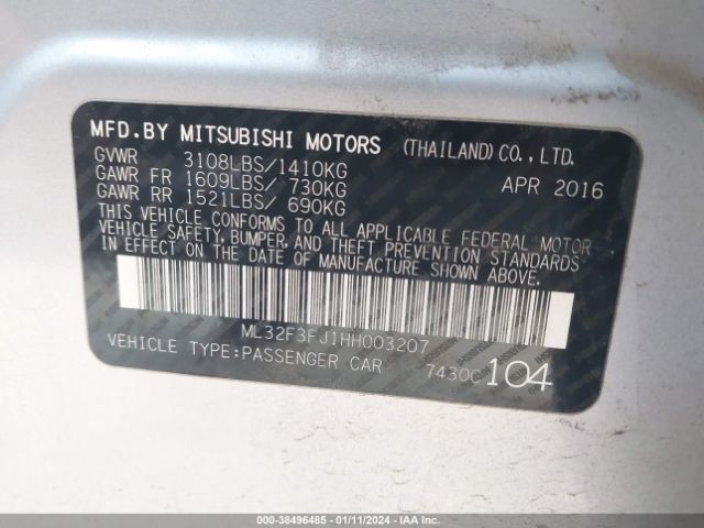 Photo 8 VIN: ML32F3FJ1HH003207 - MITSUBISHI MIRAGE G4 