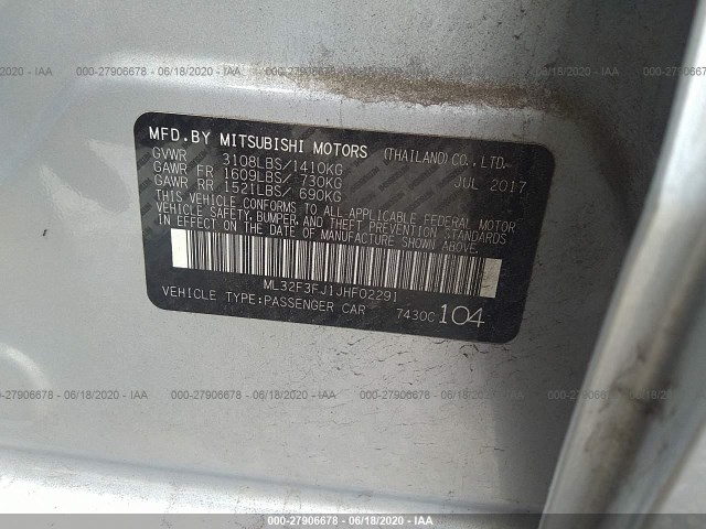 Photo 8 VIN: ML32F3FJ1JHF02291 - MITSUBISHI MIRAGE G4 