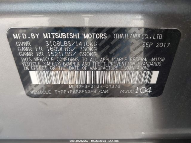 Photo 8 VIN: ML32F3FJ1JHF04378 - MITSUBISHI MIRAGE G4 