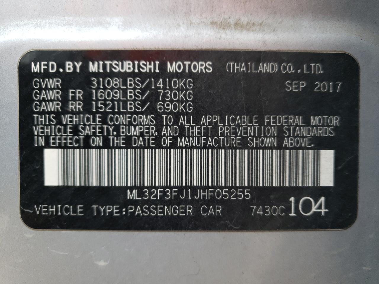 Photo 11 VIN: ML32F3FJ1JHF05255 - MITSUBISHI MIRAGE 