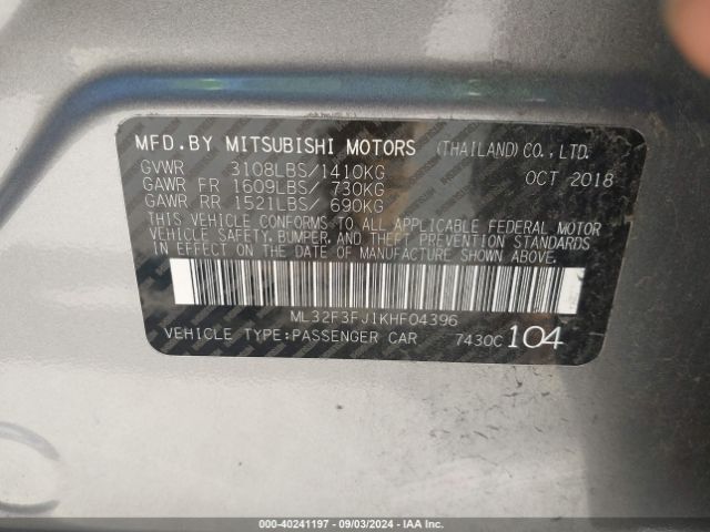 Photo 8 VIN: ML32F3FJ1KHF04396 - MITSUBISHI MIRAGE G4 