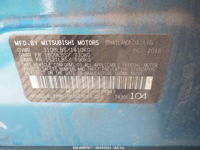 Photo 8 VIN: ML32F3FJ1KHF04947 - MITSUBISHI MIRAGE G4 