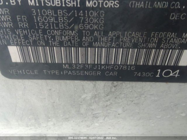 Photo 8 VIN: ML32F3FJ1KHF07816 - MITSUBISHI MIRAGE G4 