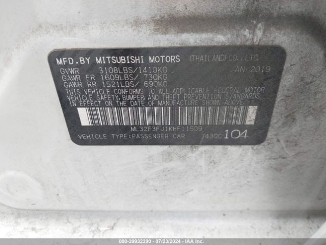 Photo 8 VIN: ML32F3FJ1KHF11509 - MITSUBISHI MIRAGE G4 