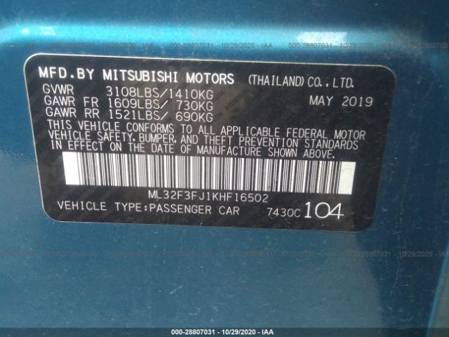 Photo 8 VIN: ML32F3FJ1KHF16502 - MITSUBISHI MIRAGE G4 