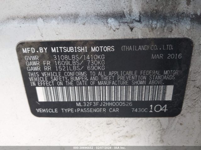 Photo 8 VIN: ML32F3FJ2HH000526 - MITSUBISHI MIRAGE G4 