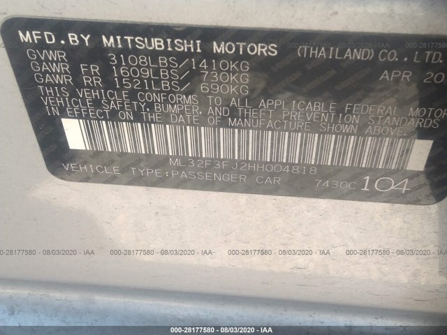 Photo 8 VIN: ML32F3FJ2HH004818 - MITSUBISHI MIRAGE G4 