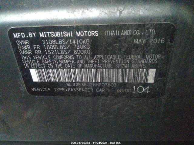 Photo 8 VIN: ML32F3FJ2HHF07803 - MITSUBISHI MIRAGE G4 