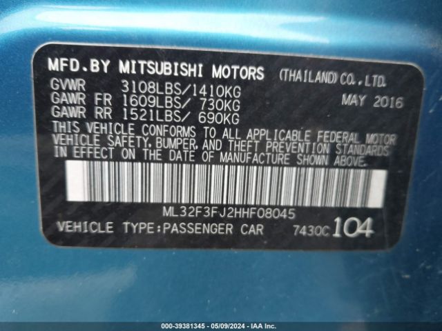 Photo 8 VIN: ML32F3FJ2HHF08045 - MITSUBISHI MIRAGE G4 