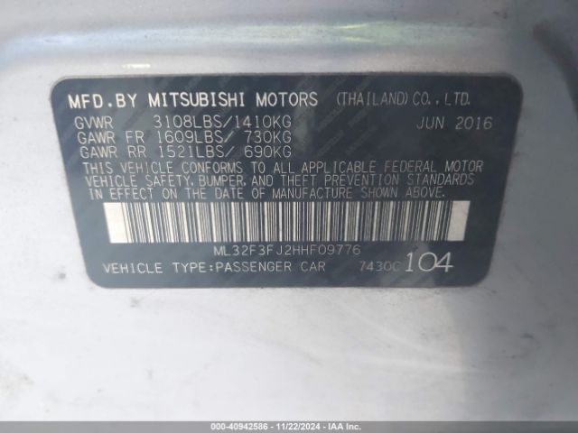 Photo 8 VIN: ML32F3FJ2HHF09776 - MITSUBISHI MIRAGE G4 