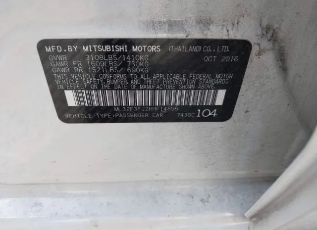 Photo 8 VIN: ML32F3FJ2HHF14895 - MITSUBISHI MIRAGE 