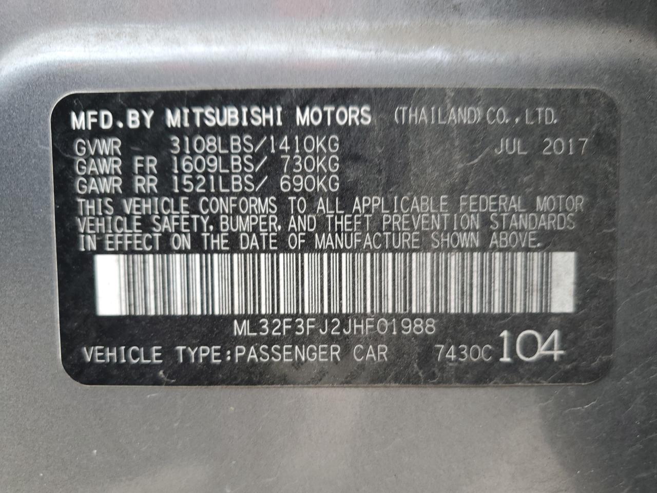 Photo 11 VIN: ML32F3FJ2JHF01988 - MITSUBISHI MIRAGE 