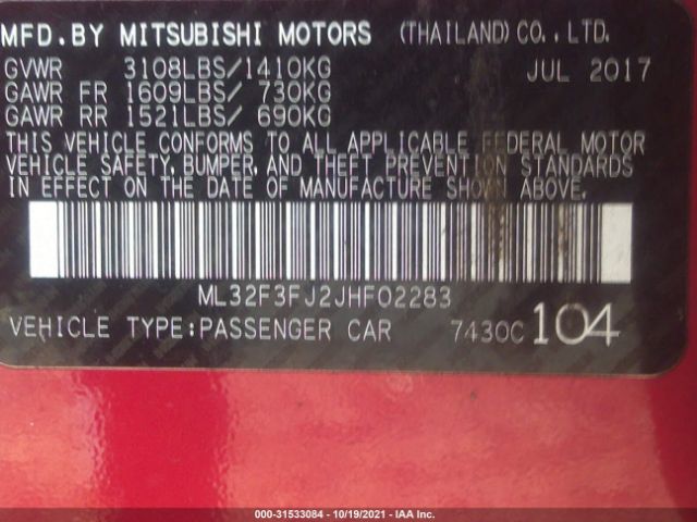 Photo 8 VIN: ML32F3FJ2JHF02283 - MITSUBISHI MIRAGE G4 