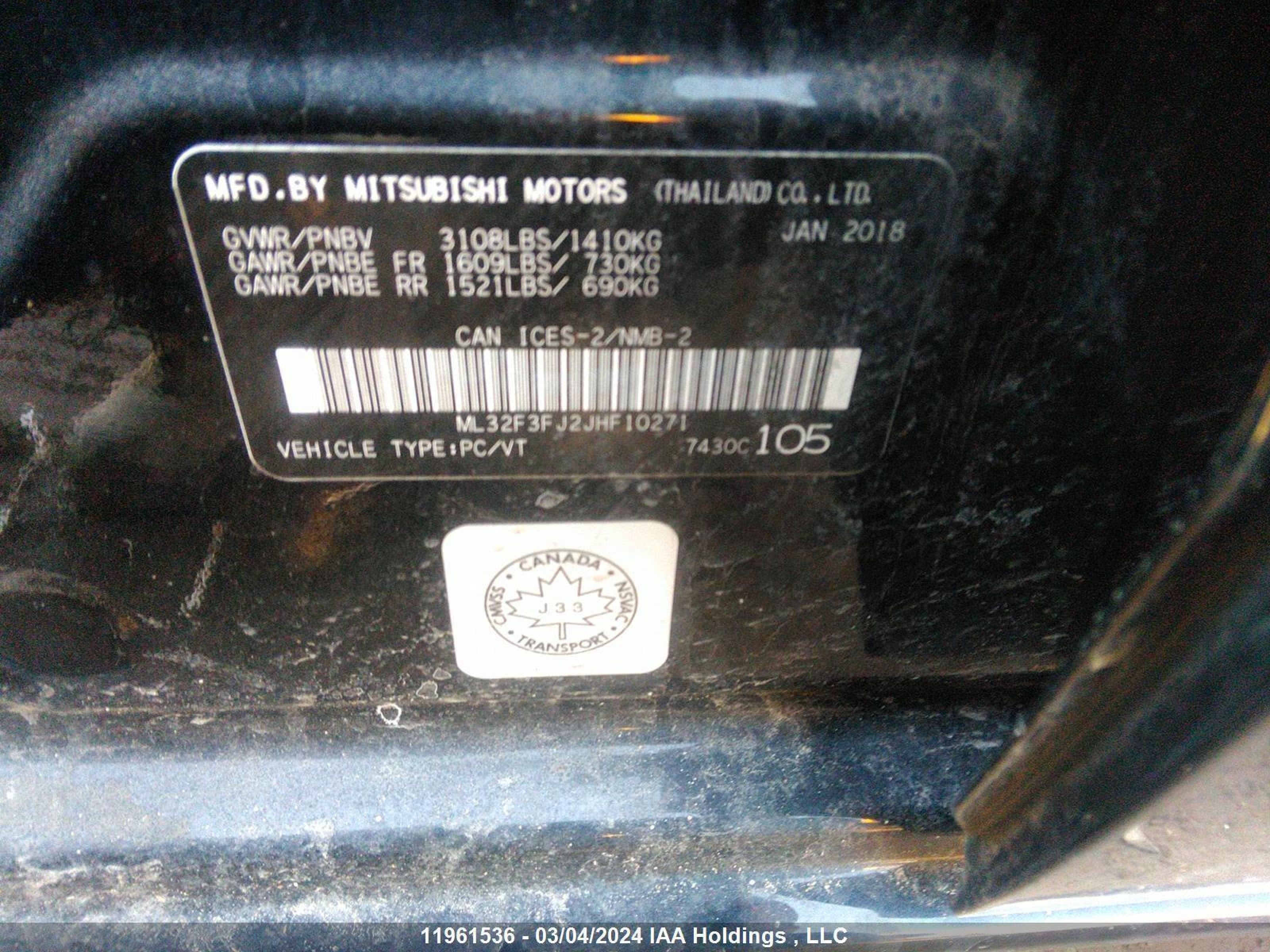 Photo 8 VIN: ML32F3FJ2JHF10271 - MITSUBISHI MIRAGE 