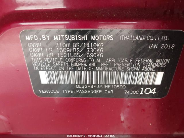 Photo 8 VIN: ML32F3FJ2JHF10500 - MITSUBISHI MIRAGE G4 