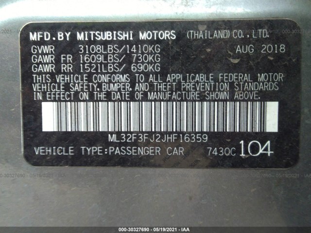 Photo 8 VIN: ML32F3FJ2JHF16359 - MITSUBISHI MIRAGE G4 