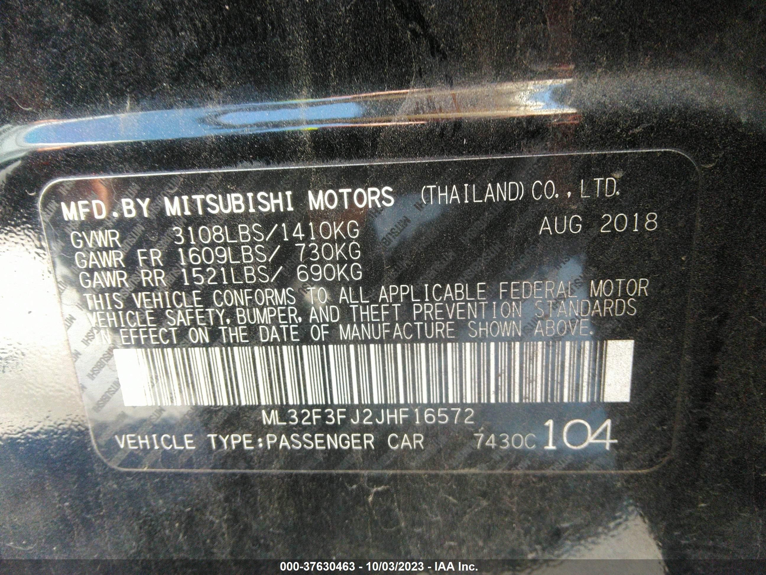 Photo 8 VIN: ML32F3FJ2JHF16572 - MITSUBISHI MIRAGE 